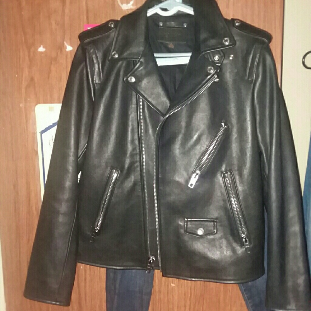 Mens Black Leather COACH Moto Jacket