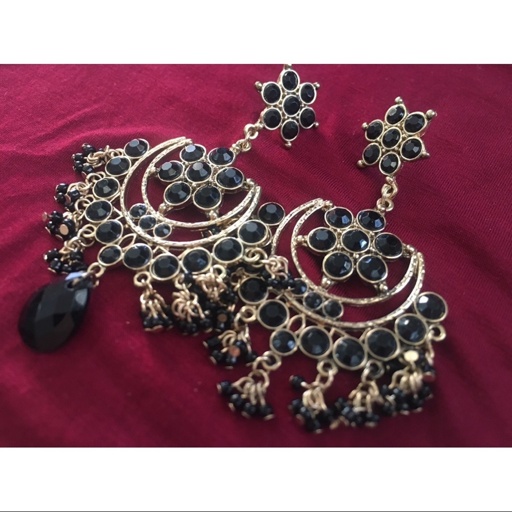 Gold and Black Chandelier Earrings