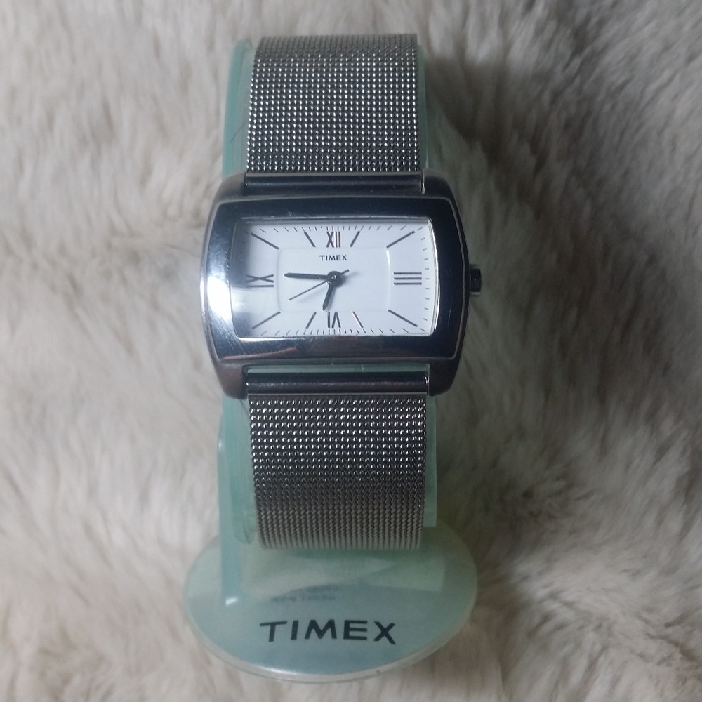 Timex Stainless Steel Square Watch with Mesh Band