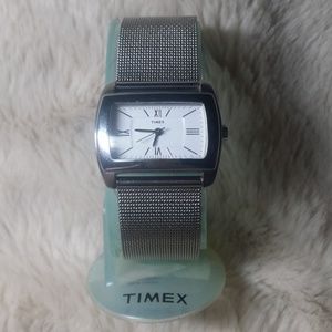 Timex Stainless Steel Square Watch with Mesh Band