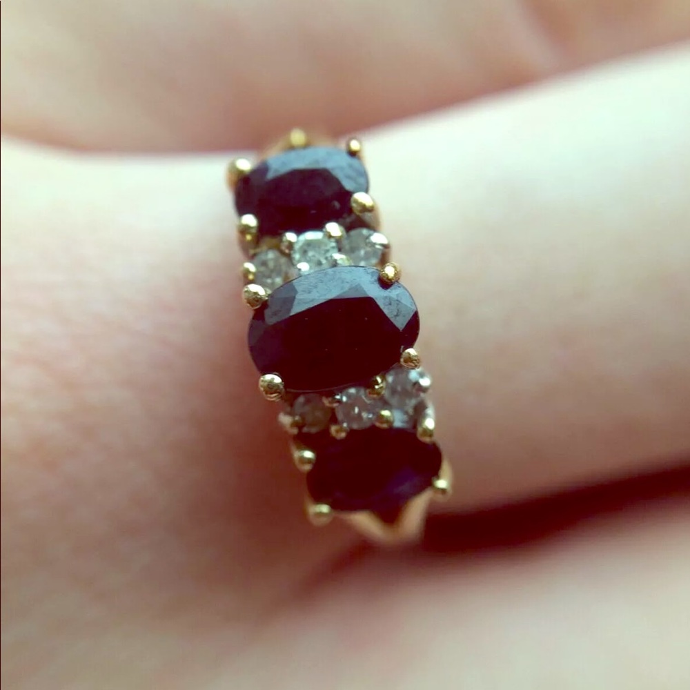 14K Yellow Gold Sapphires W/Diamond Accents Ring