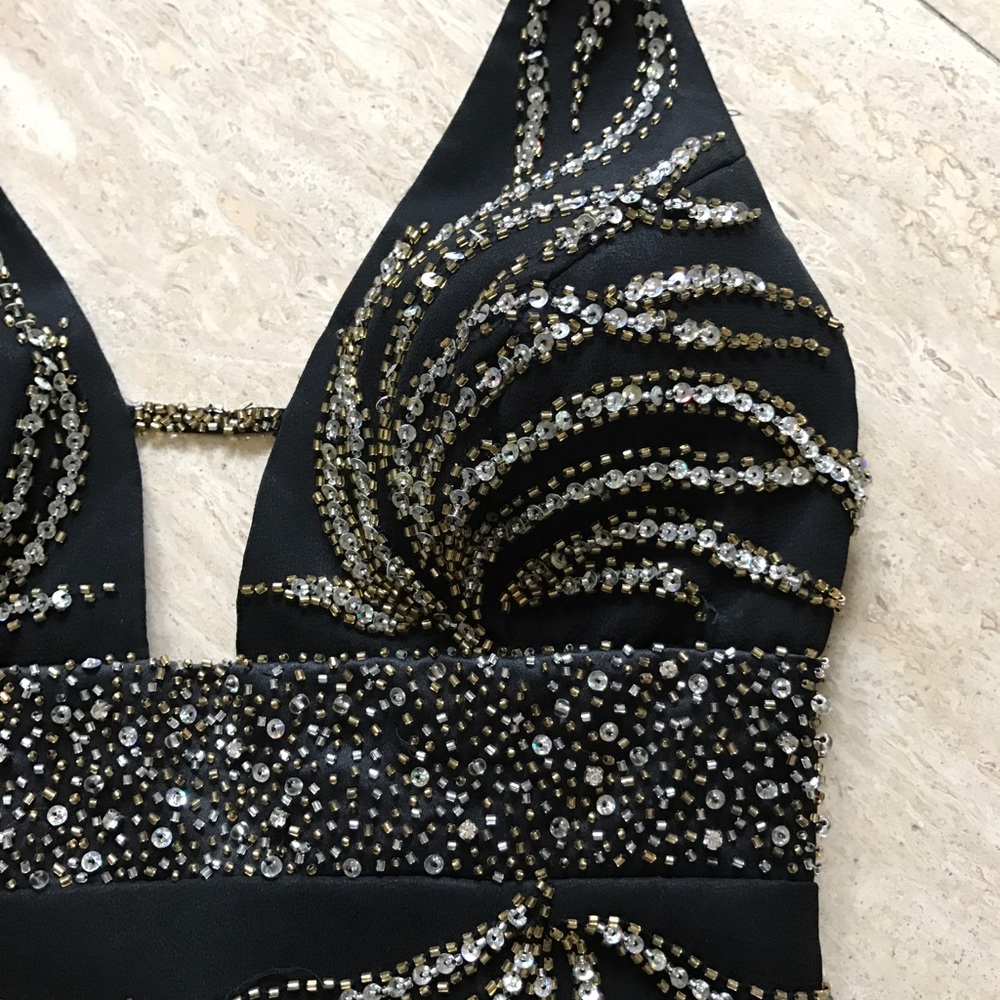 Black Beaded Night Moves Prom Evening Gown Sz 2 - Picture 4 of 8