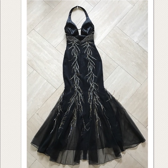 Black Beaded Night Moves Prom Evening Gown Sz 2 - Picture 2 of 8