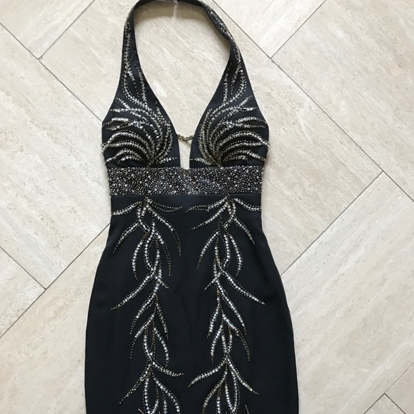 Black Beaded Night Moves Prom Evening Gown Sz 2 - Picture 3 of 8