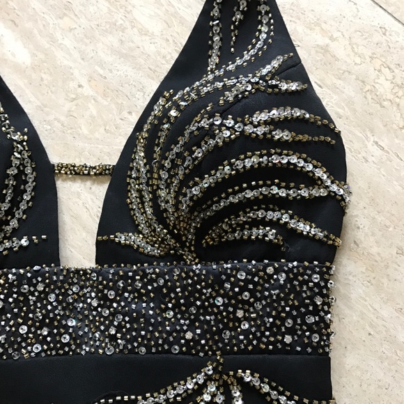 Black Beaded Night Moves Prom Evening Gown Sz 2 - Picture 4 of 8