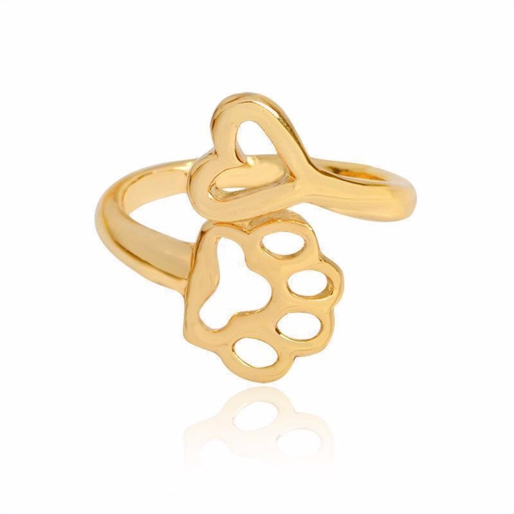 Gold Paw Print Heart Ring