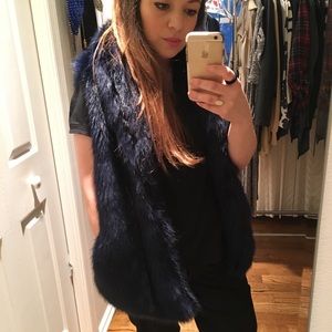 NWT Midnight Blue Faux Fur Vest with Pockets