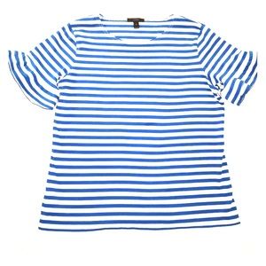 J Crew striped ruffle sleeve knit top small