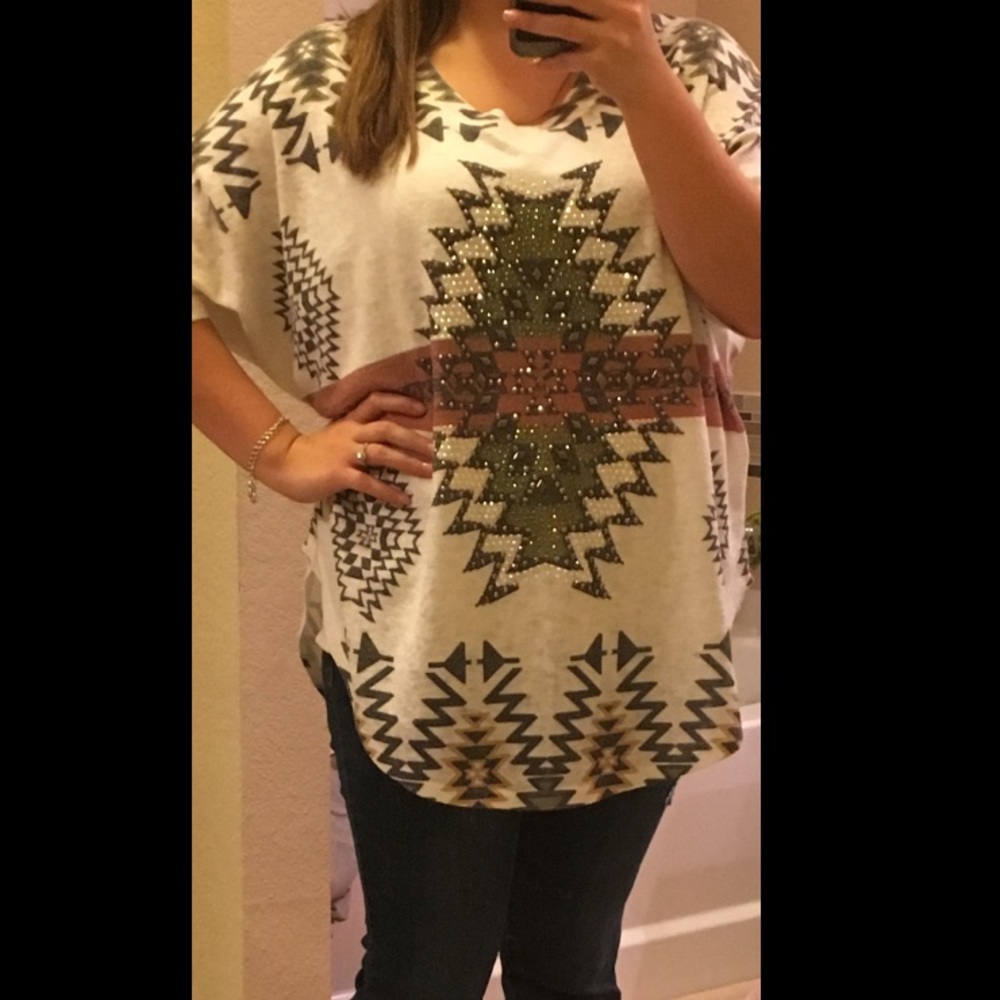 Vocal Rhinestone Aztec Top