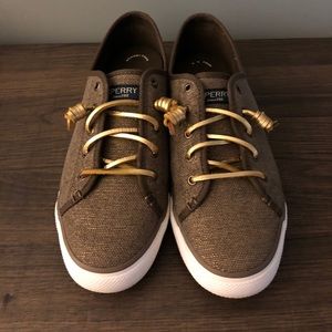 Worn once! Sperry sneakers Brown and Gold 9.5