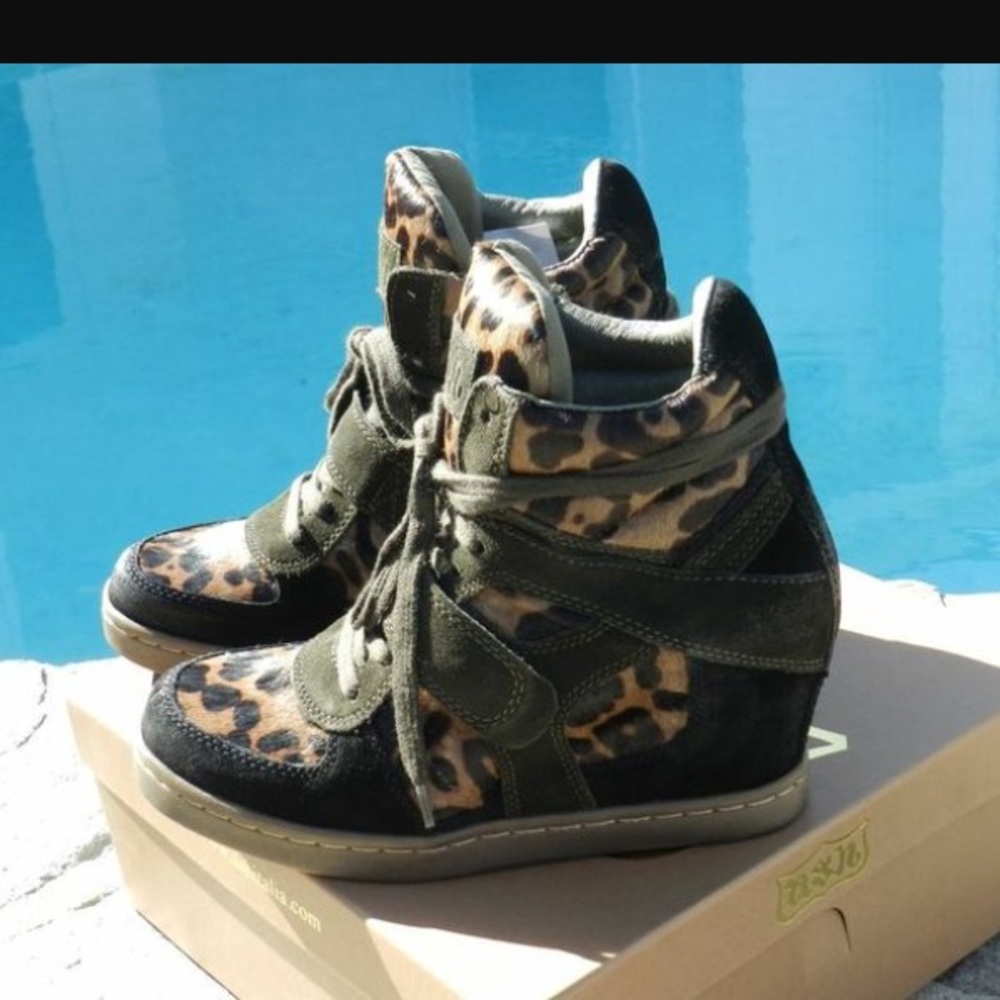 Ash Leopard Pony Hair Wedge Sneakers