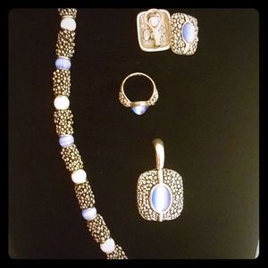 Bracelet, ring, earrings, pendant set