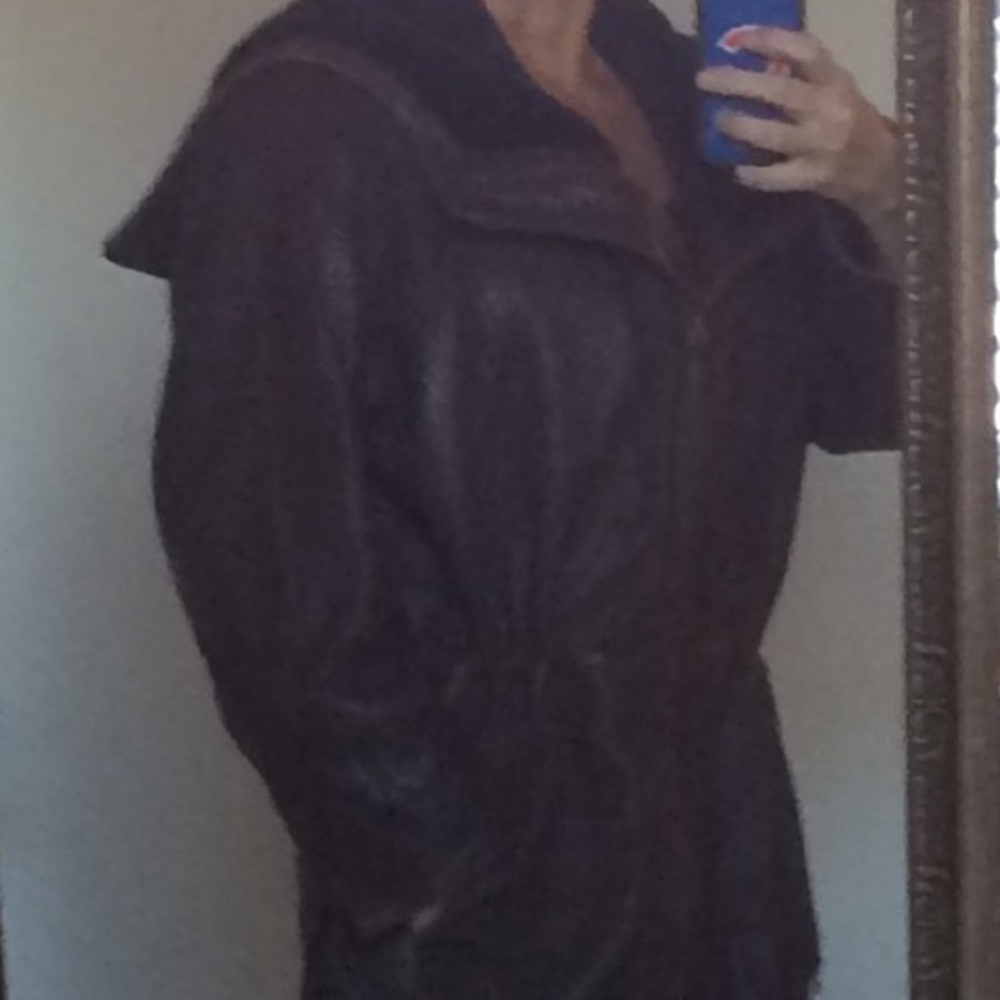 Vakko brand brn leather coat faux fur lined collar