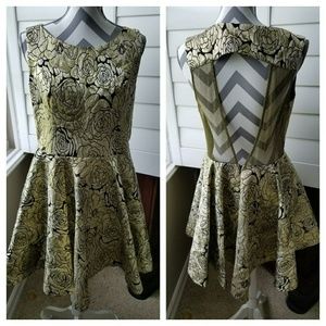 Holiday Skater Dress Embossed w/Gold Roses