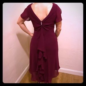 Burgundy Chiffon Dress with V Back