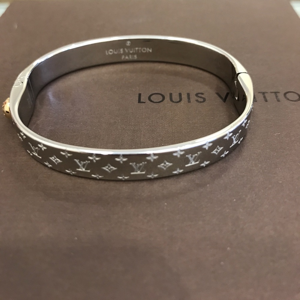 Louis Vuitton Nanogram Cuff Bangle Silver Tone M
