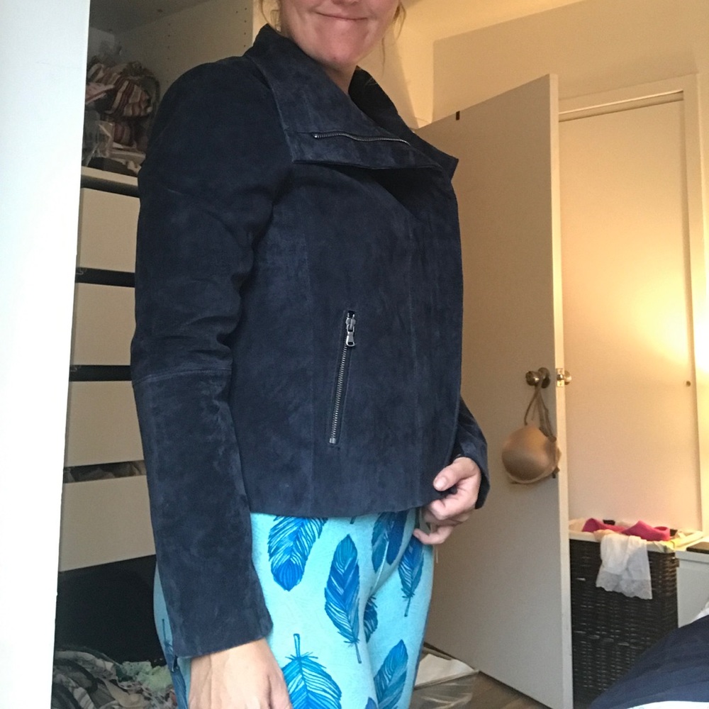 Navy suede moto jacket