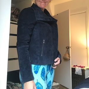 Navy suede moto jacket