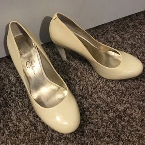 Pretty shiny white heels.  Worn once.