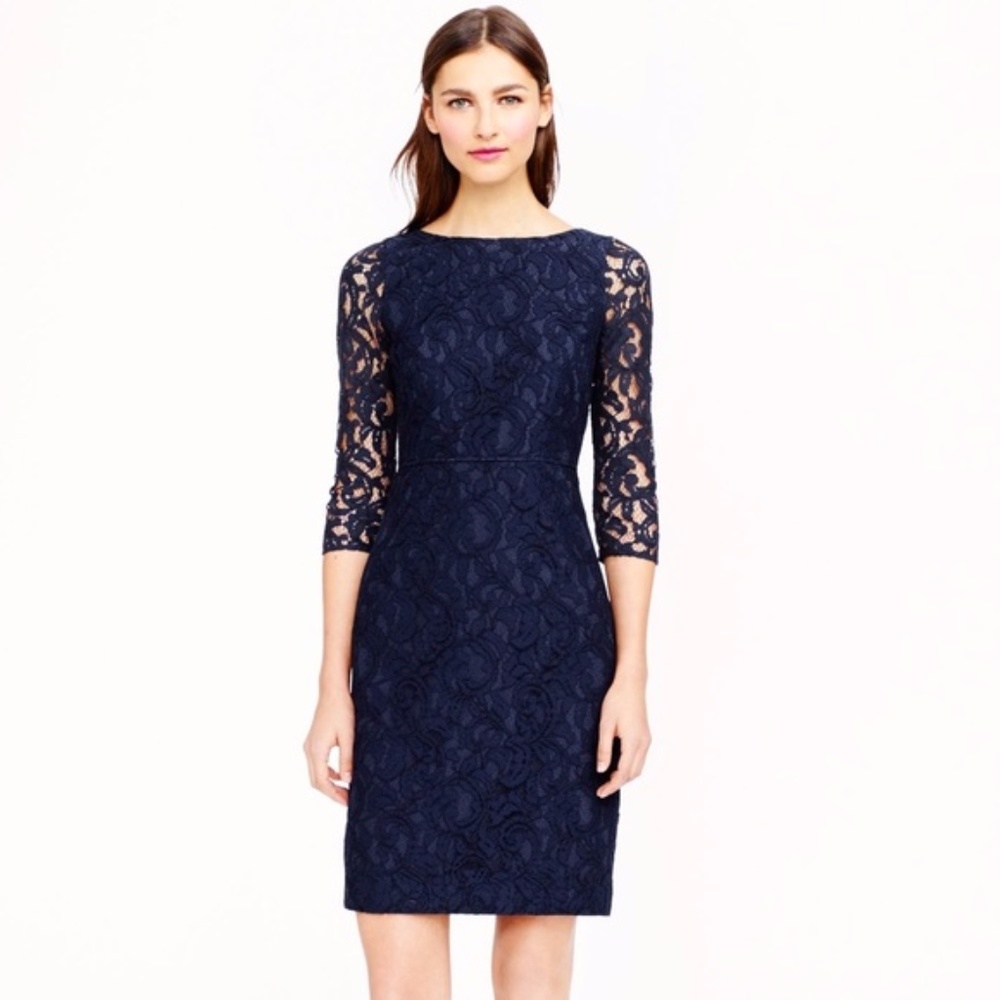 J. Crew Natalia Dress in Leavers Lace Navy NWT