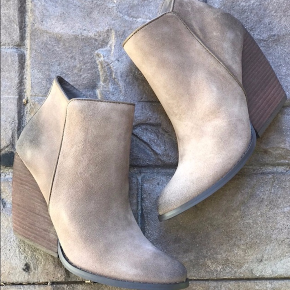 Ankle Bootie with Leather Stacked Heel