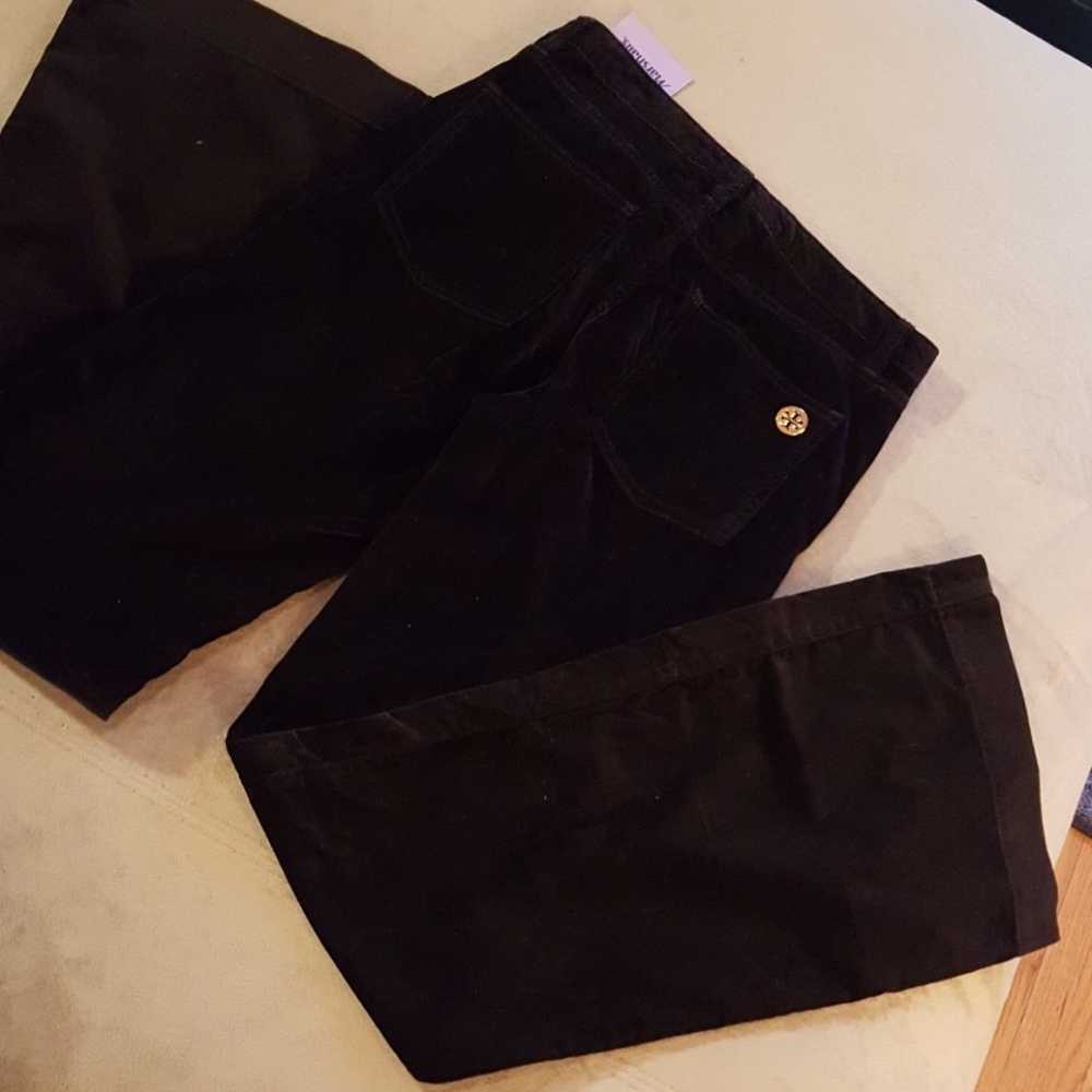 Tory Burch High Waisted Flare Black Velvet Jeans