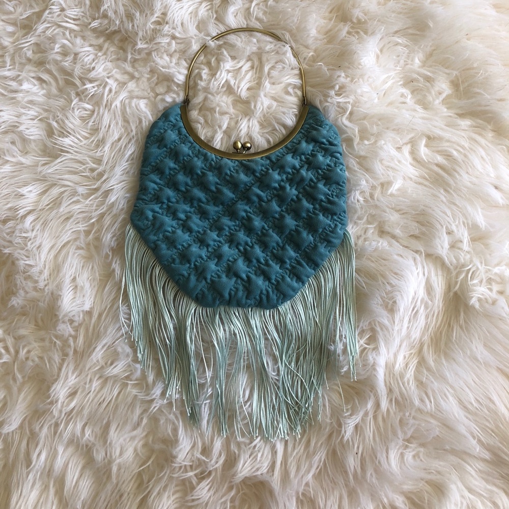 Vintage teal fringe bag