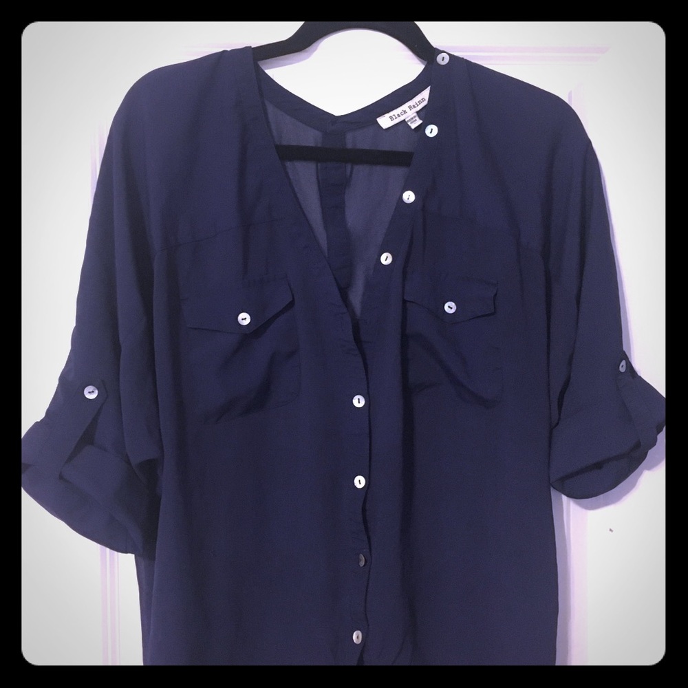 Navy Button-Down Blouse
