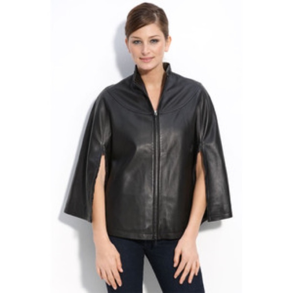 Calvin Klein Black leather lined cape