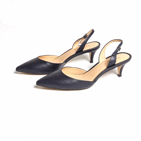 navy blue slingback low heel shoes