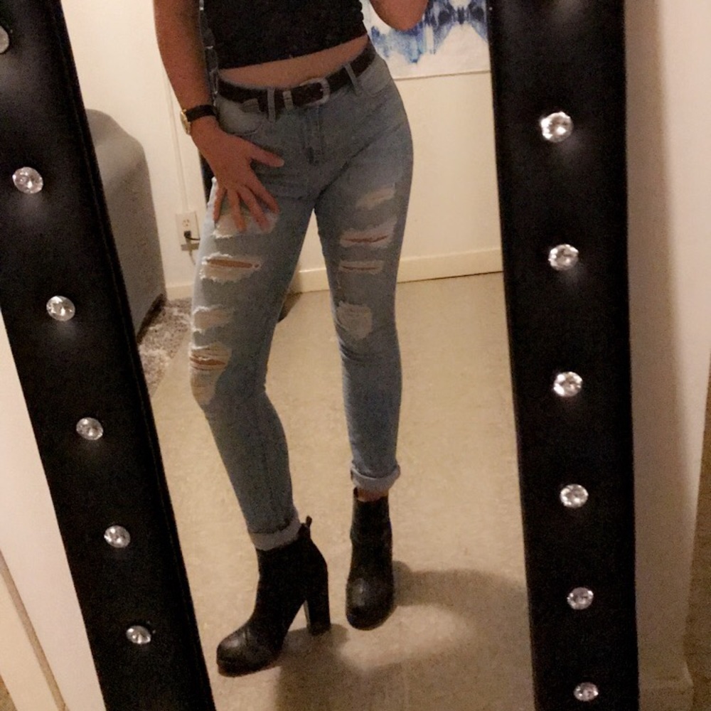 light blue ripped jeans