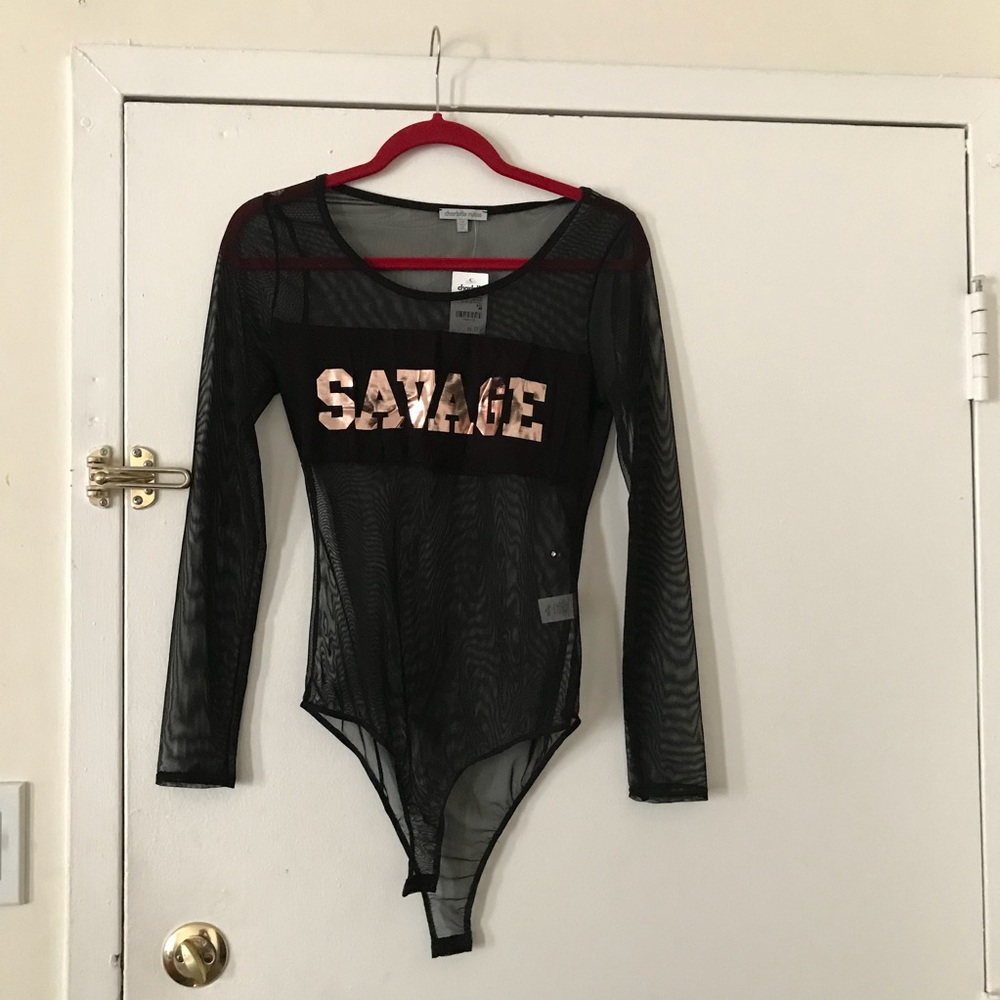 Black mesh graphic bodysuit