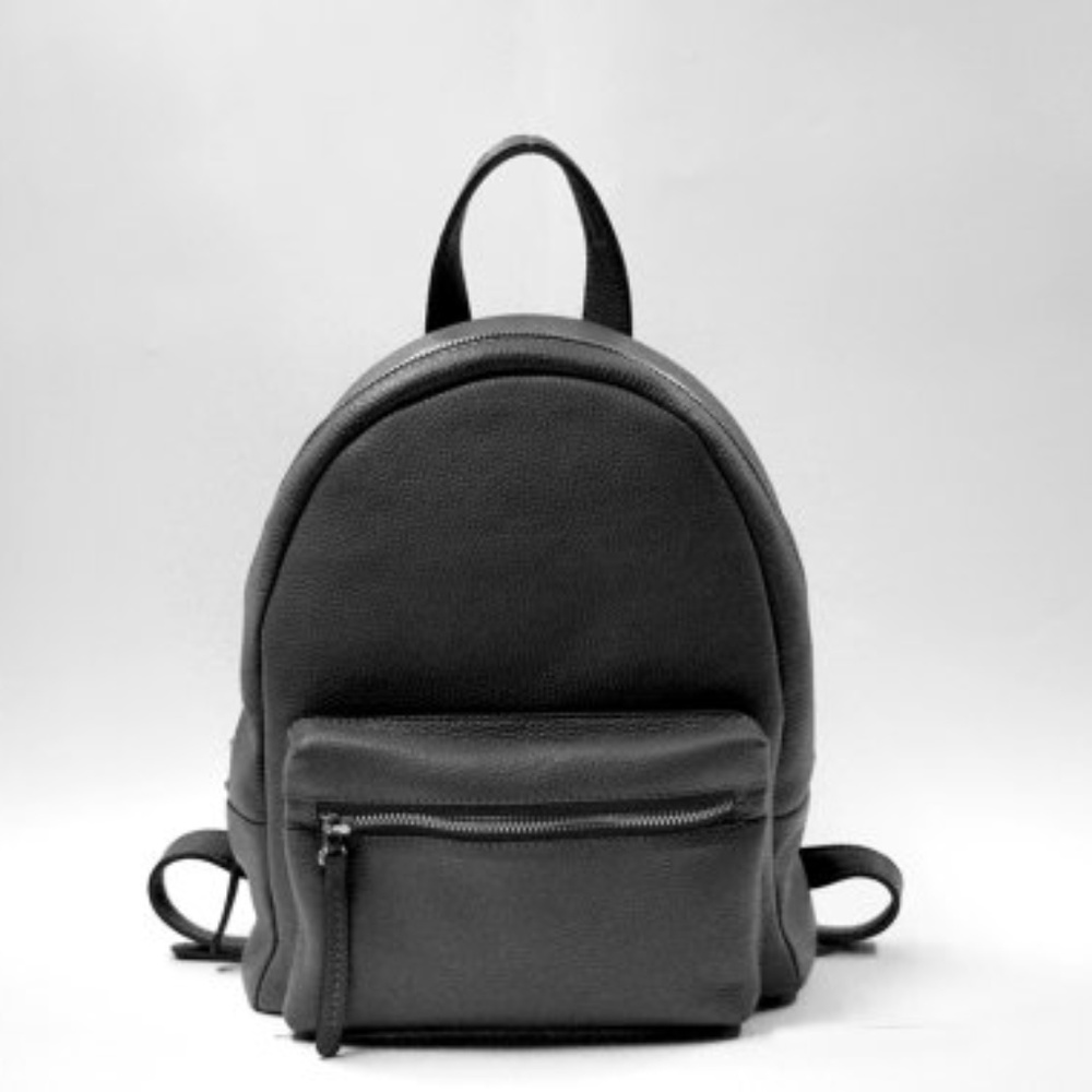Genuine leather small black backpack