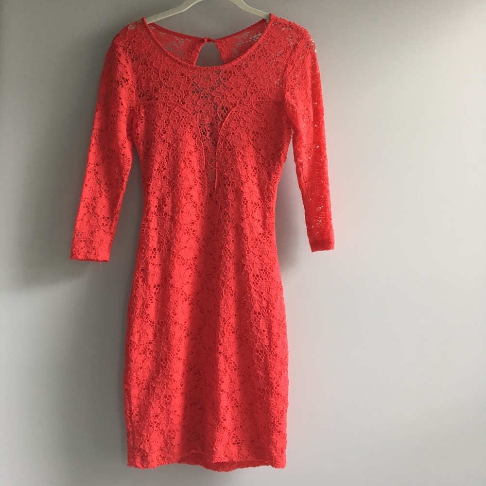 Hot! coral/red lacy bodycon dress