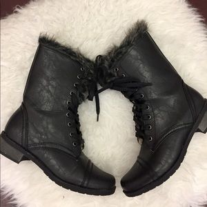 Faux Fur Combat Boots