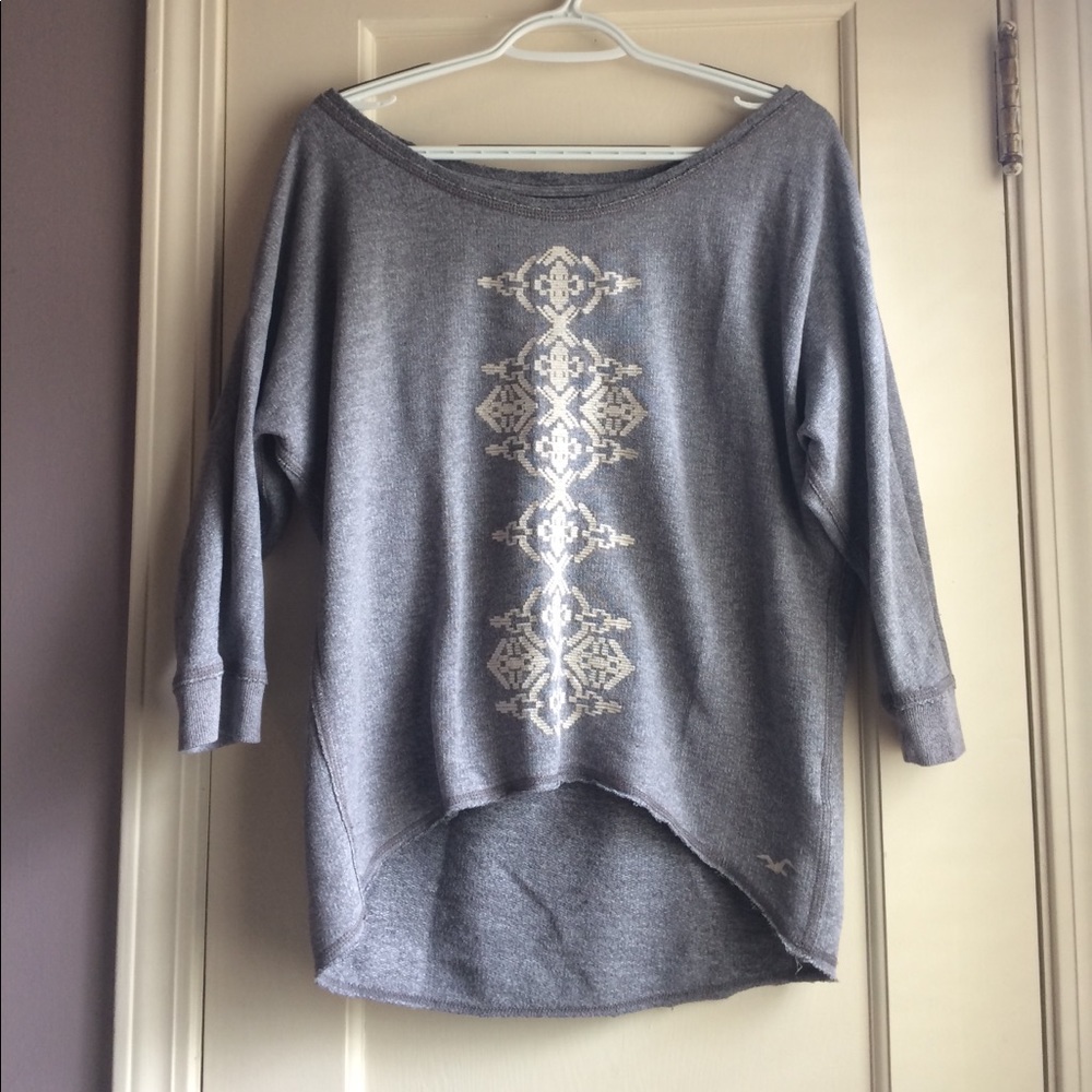 Gray embroidered off the shoulder sweatshirt