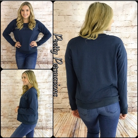 ❤️ SEE NEW LISTING ❤️ “Lace Me Up” Cozy Indigo Sweater - Picture 3 of 4