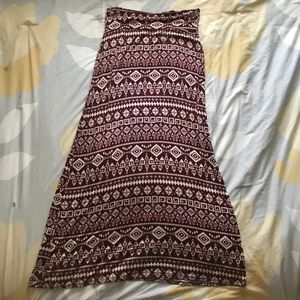 Dark red and tan Aztec maxi skirt