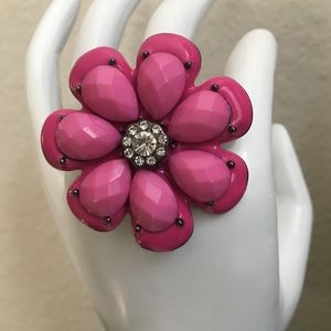 Fashion pink daisy ring with clear rhinestones