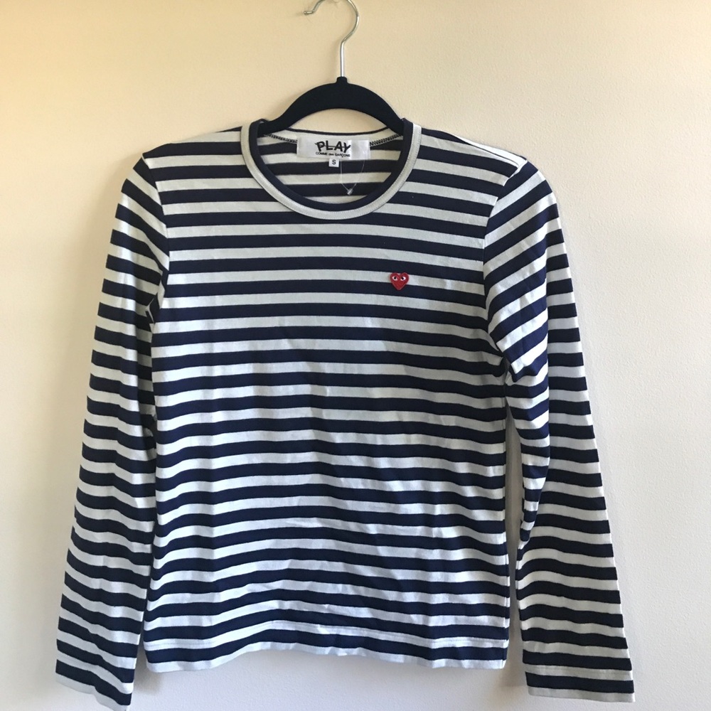 Comme Des Garçons Play Stripe Cotton Tee S Navy