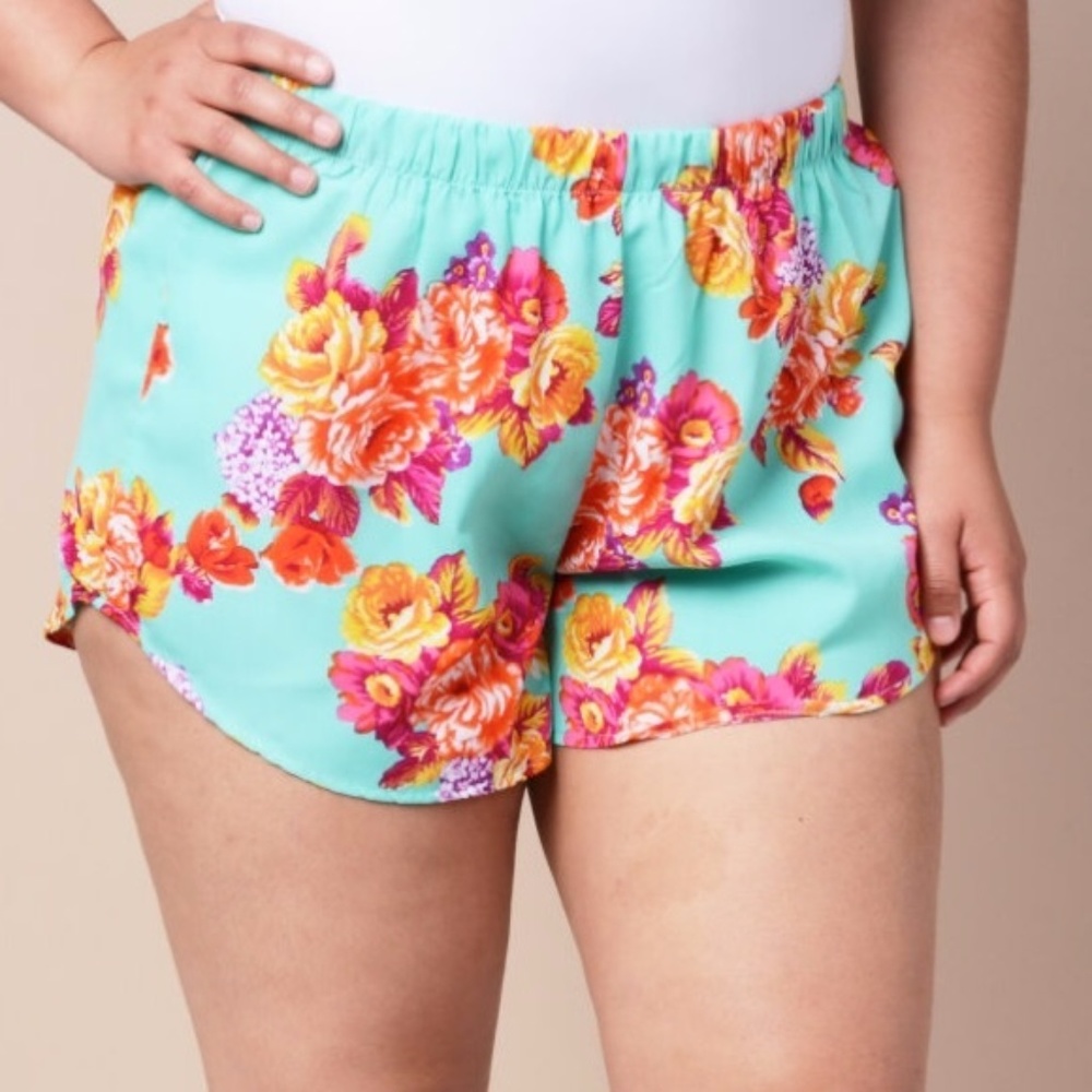 Aqua Floral Shorts