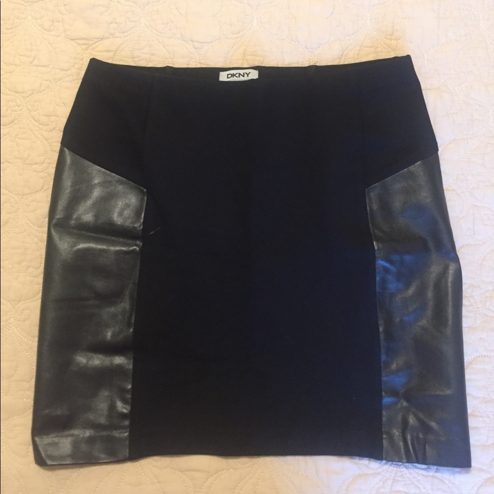 DKNY black faux leather skirt