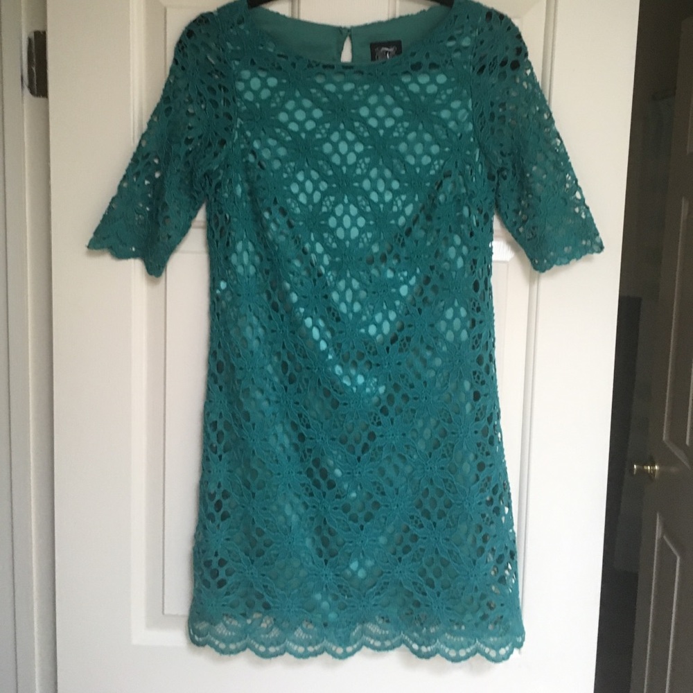 Green dress with lace overlay