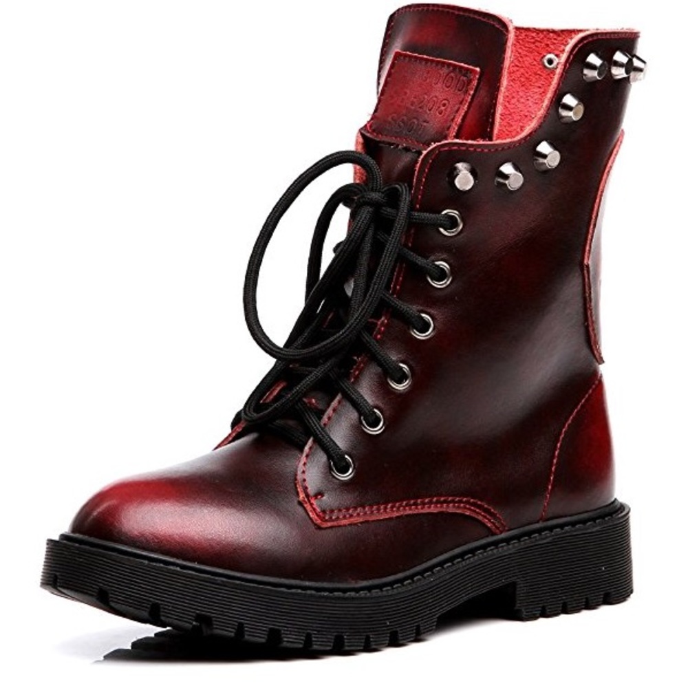Combat/punk rock boot red wine color