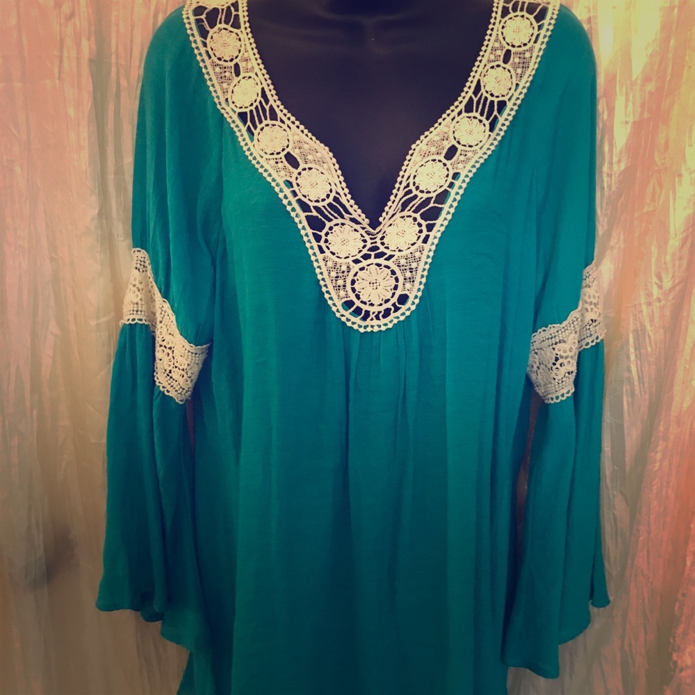 Umgee Teal Boho Flowy Top Medium