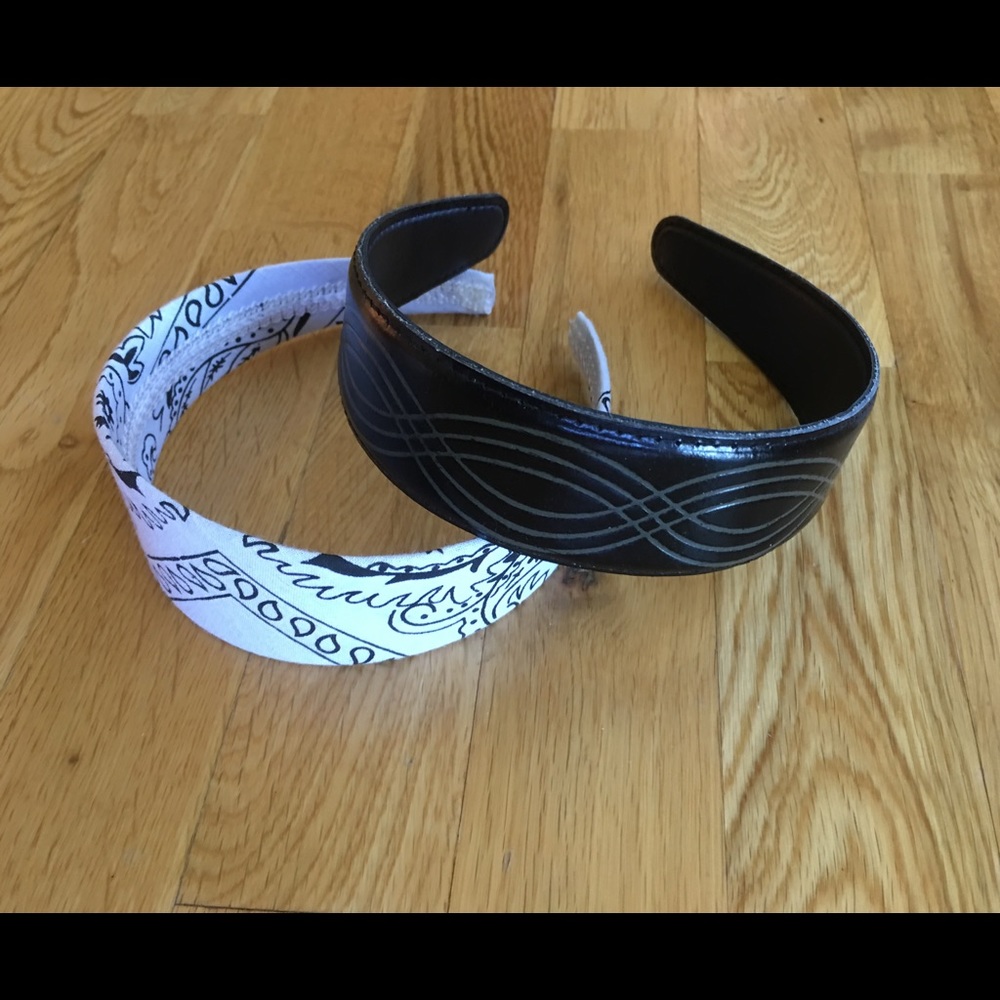 Wide headbands white bandana & black leather like