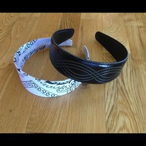 Wide headbands white bandana & black leather like