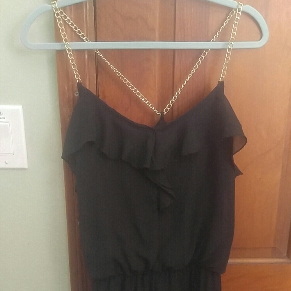 Black chain detail sheer leg jumpsuit - Picture 1 of 3