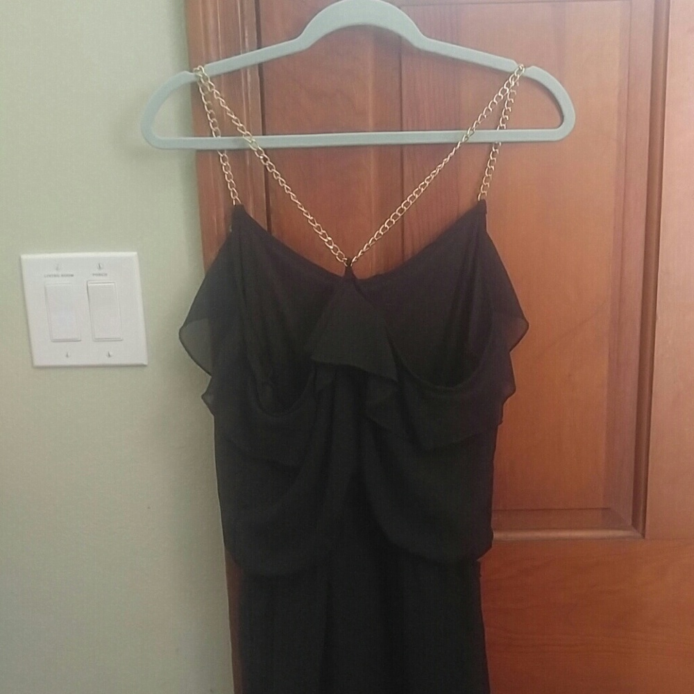 Black chain detail sheer leg jumpsuit - Picture 3 of 3