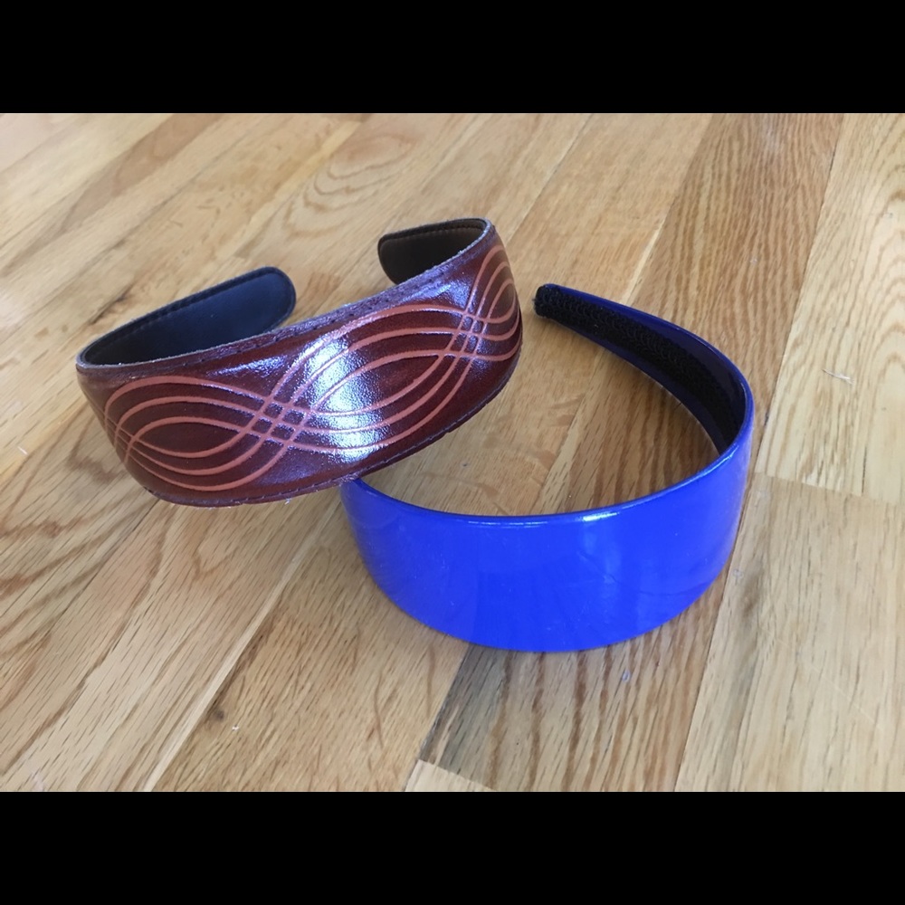 Wide headbands brown leather like & royal blue